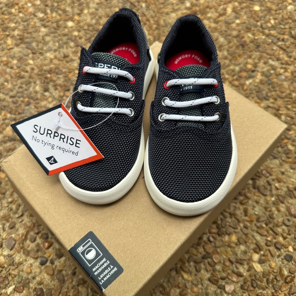 Sperry Black Knit Kids Lace-Free Sneakers with White Soles